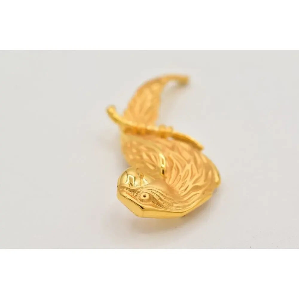 JJ Vintage Parrot Bird Pin Brooch Brushed Gold Chunky Signed NOS 1980s BinBK
